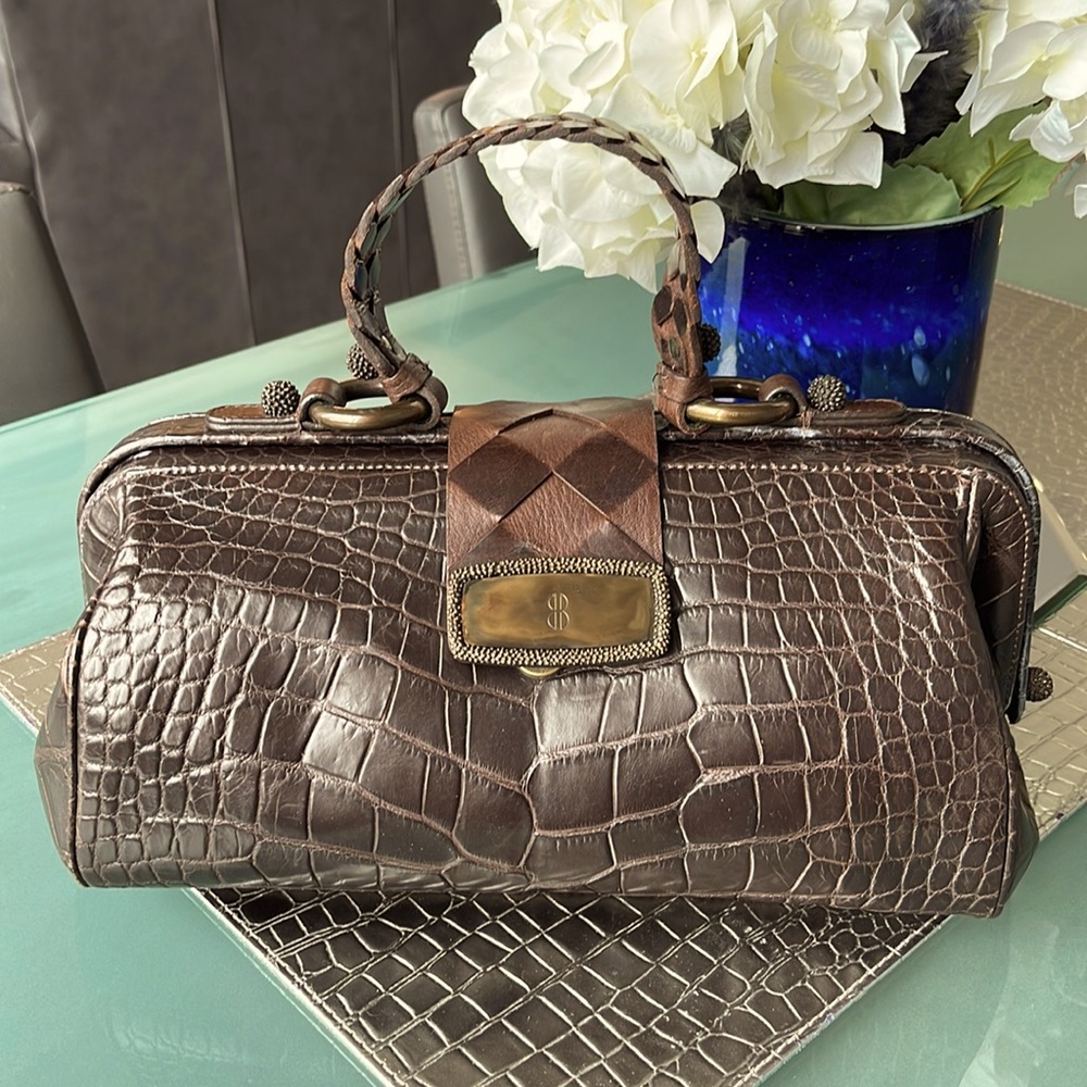 Genuine alligator top handle  doctor satchel in chocolate brown